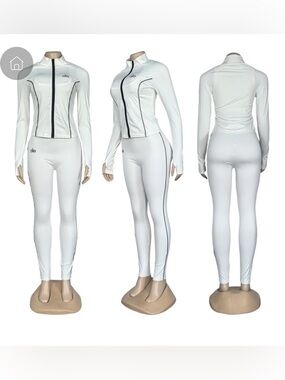 White Activewear Set – Zip Jacket, Sports Bra & Leggings (Alo Style)